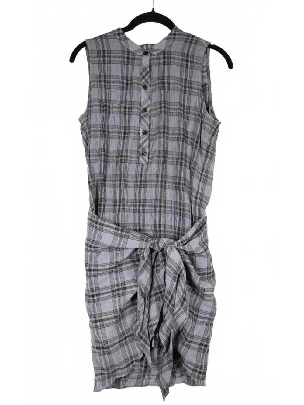 Drew Morgan Sleeveless Plaid Sarong Tie Front Mini Dress Grey Charcoal Size XS